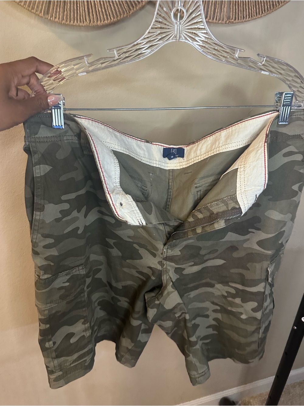 George Men's Shorts with Navy Logo Tag and Khaki Fabric